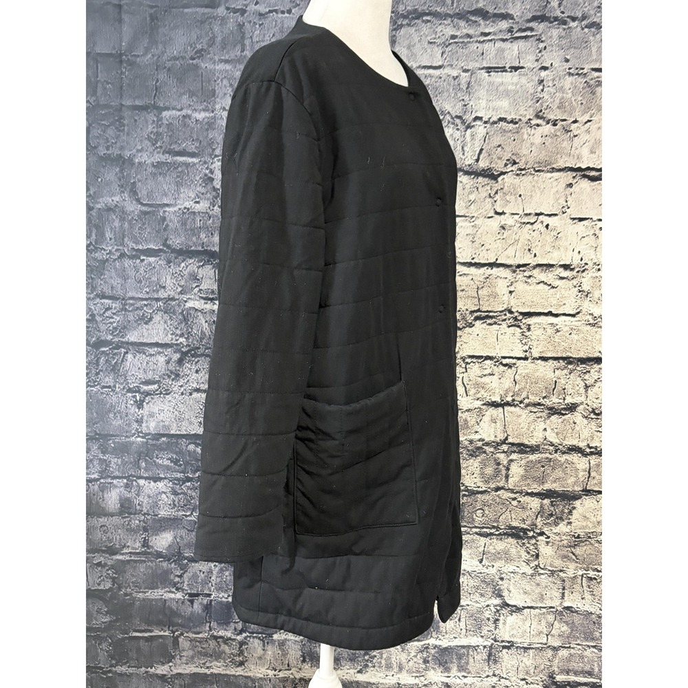 Eileen Fisher Coat Womens Petite Small Black Quilted Organic Cotton Pockets - Picture 3 of 16